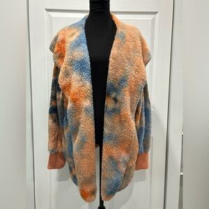 Hem & Thread Vibrant Orange and Blue Teddy Jacket/Wrap
